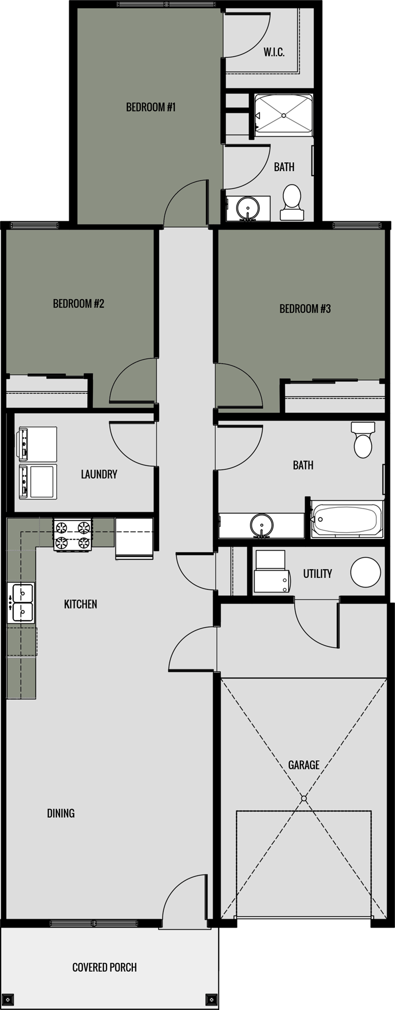 3x2 1,300 square foot floor plan for Greenway Cottages in Mosinee, WI